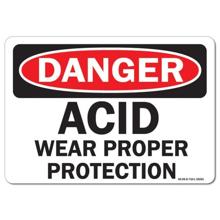 SIGNMISSION OSHA Danger Decal, Acid Wear Proper Protection, 14in X 10in Decal, 14" W, 10" H, Landscape OS-DS-D-1014-L-19263